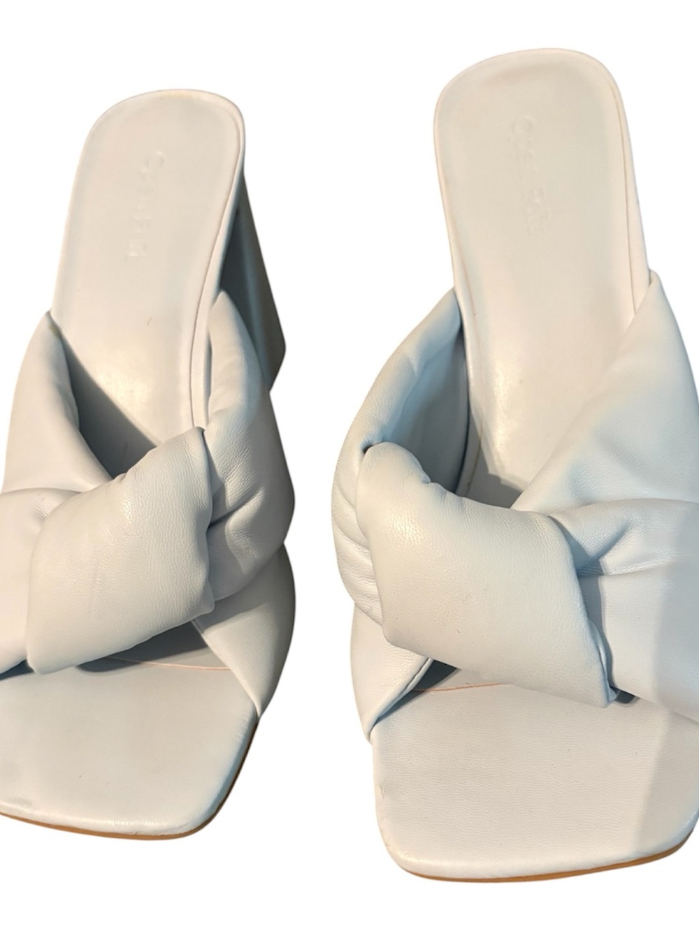 Knotted Slide Mule in White — Women's Leather Slip-On